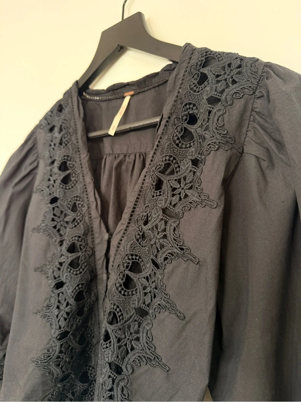 Free People Louella Black 3/4 Sleeve Top